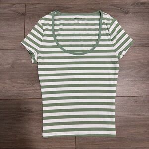 Vintage Hollister Green & White Striped Scoop Neck Tee